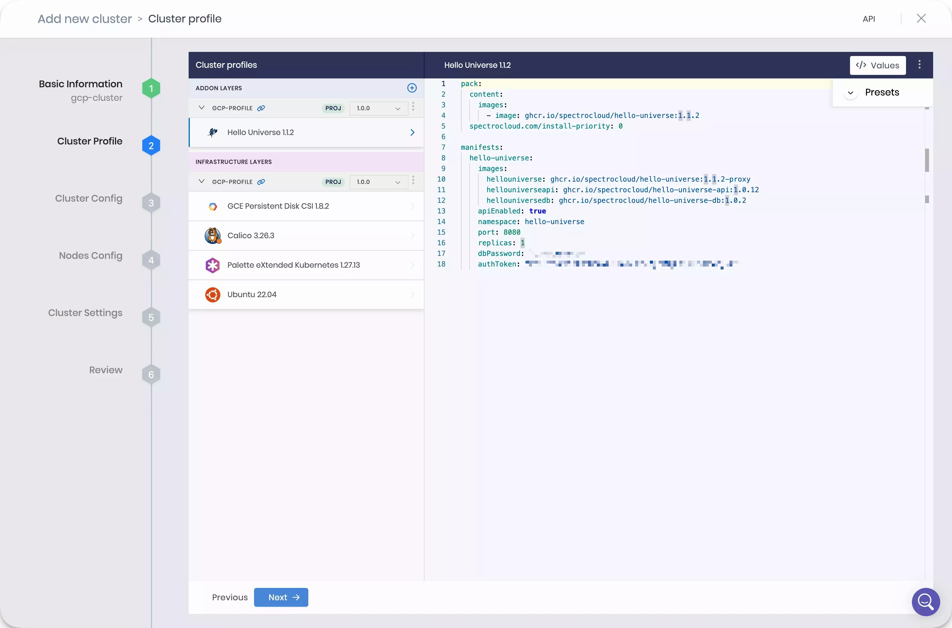 Palette clusters profile