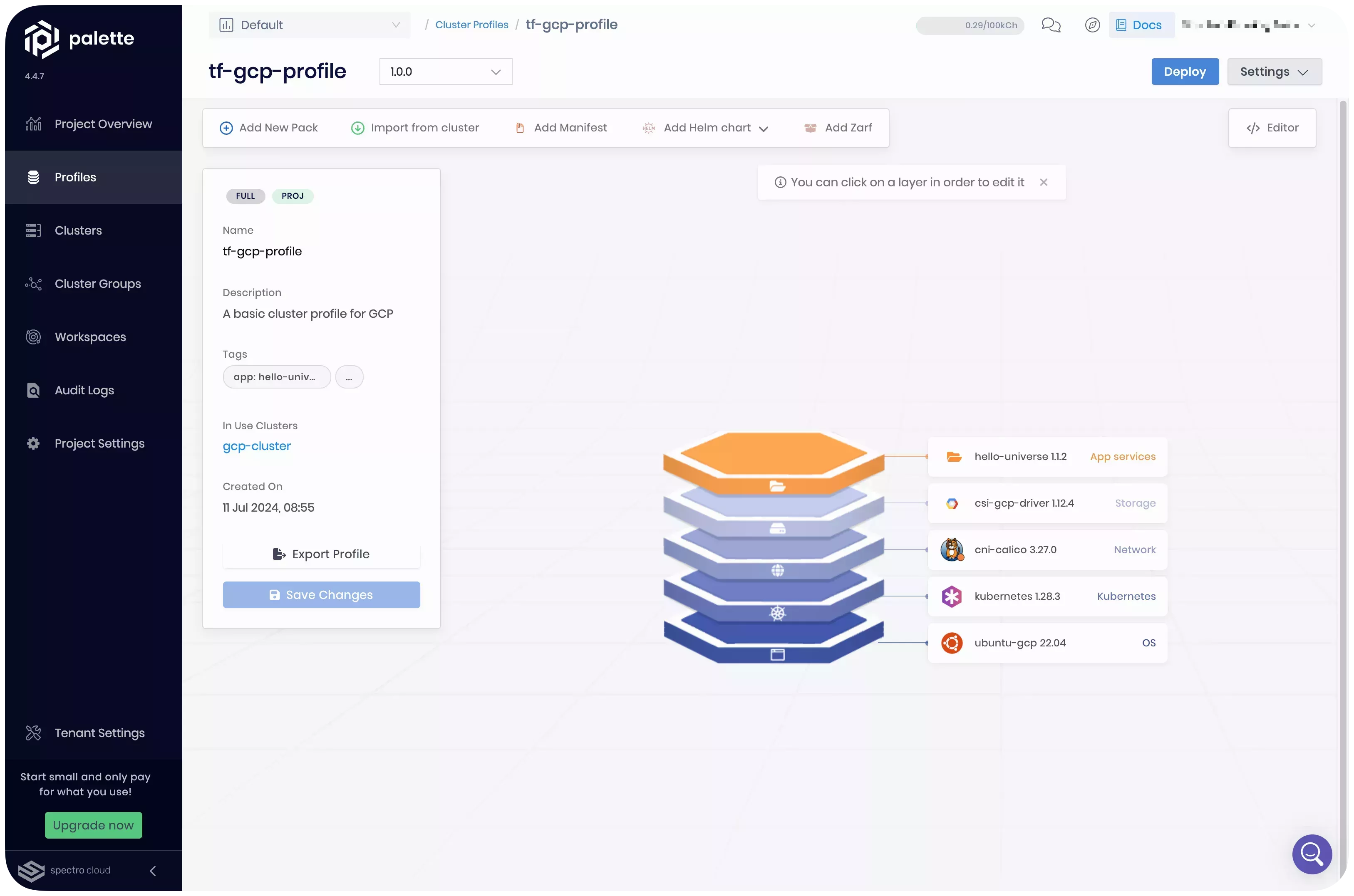 A view of the cluster profile