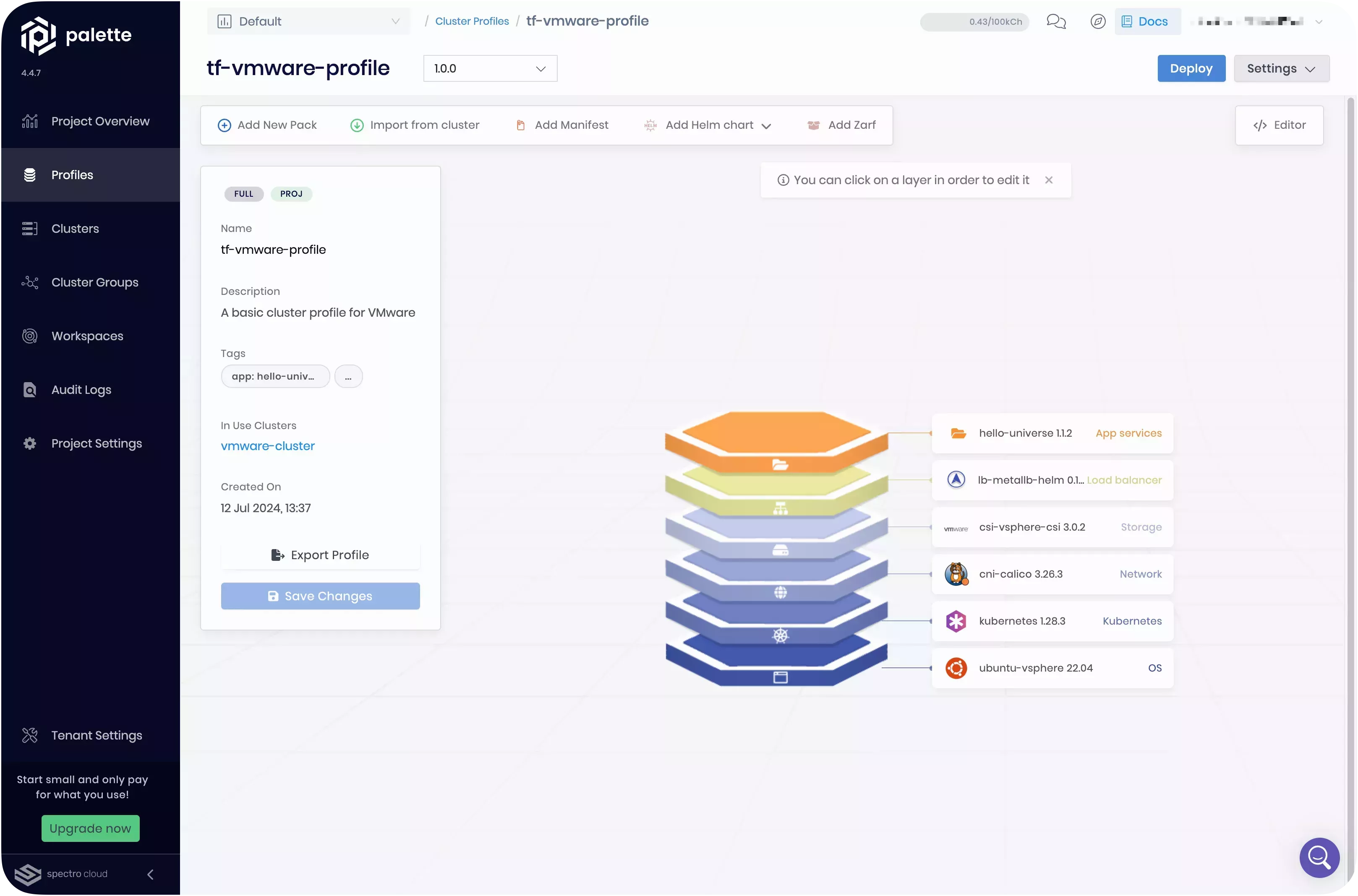 A view of the cluster profile