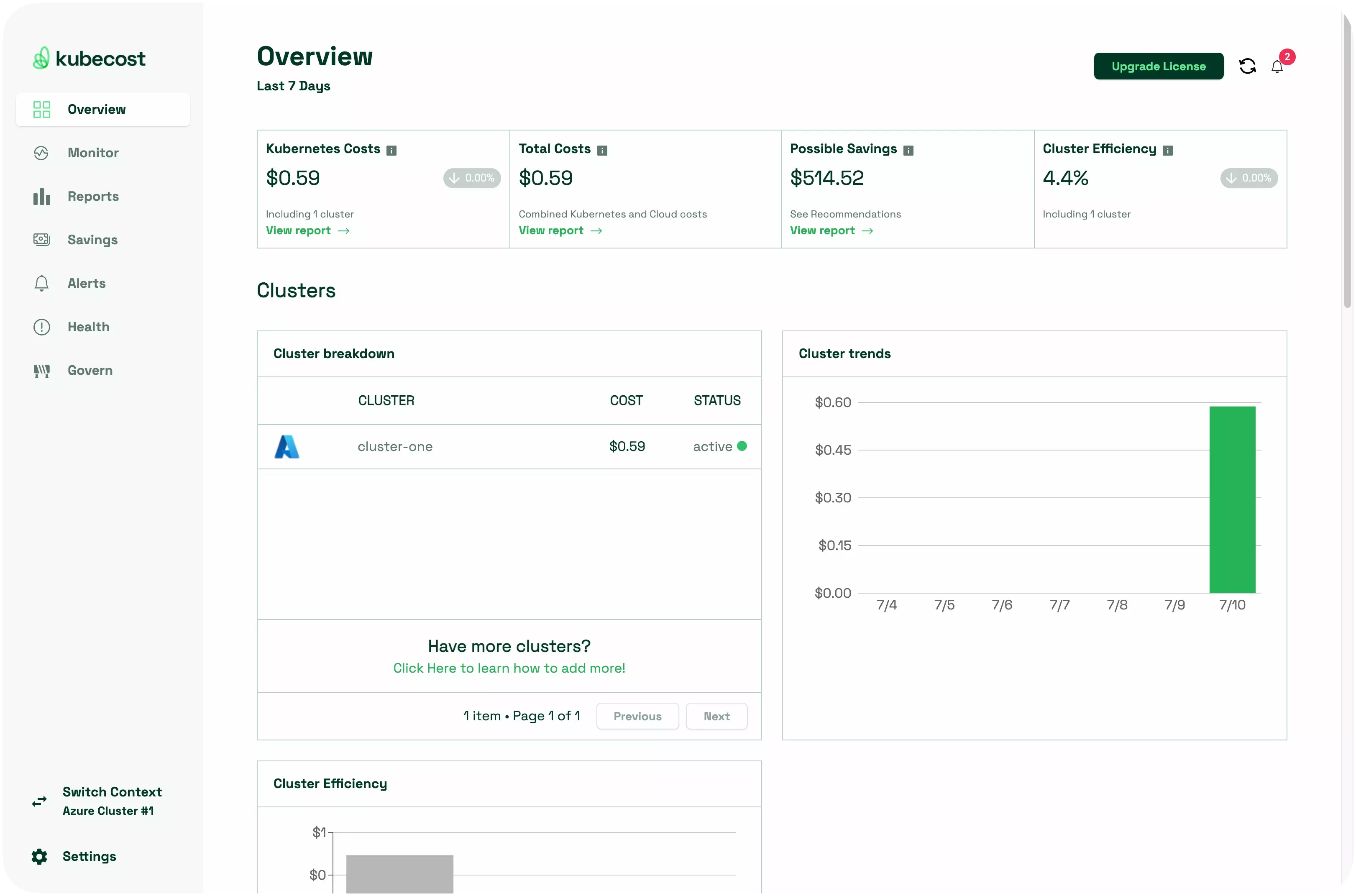 Image that shows the Kubecost UI