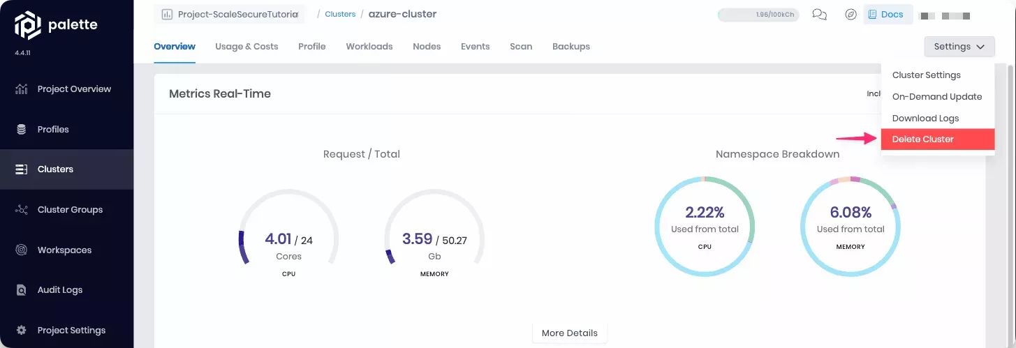 Delete cluster