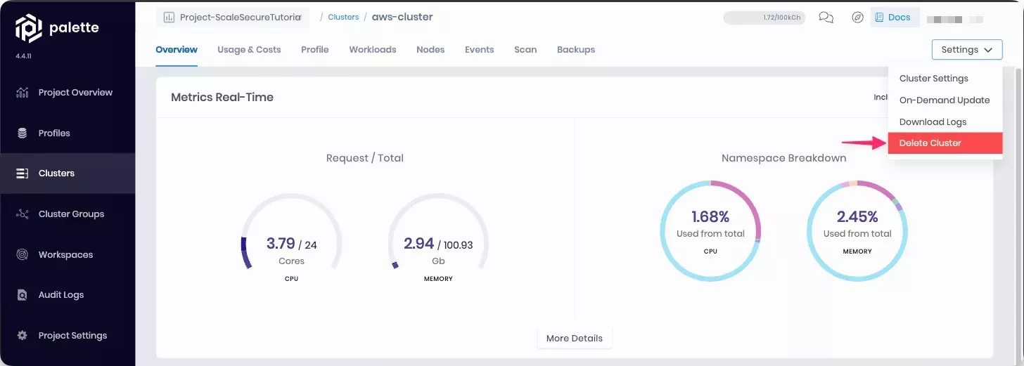 Delete cluster
