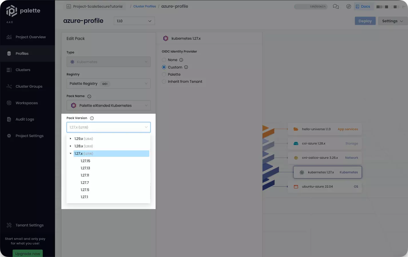 Cluster profile with all Kubernetes versions