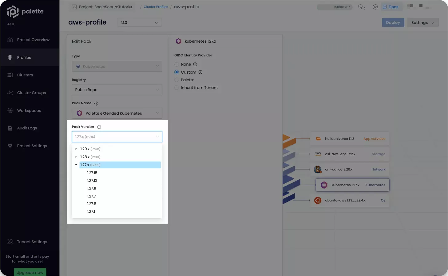 Cluster profile with all Kubernetes versions