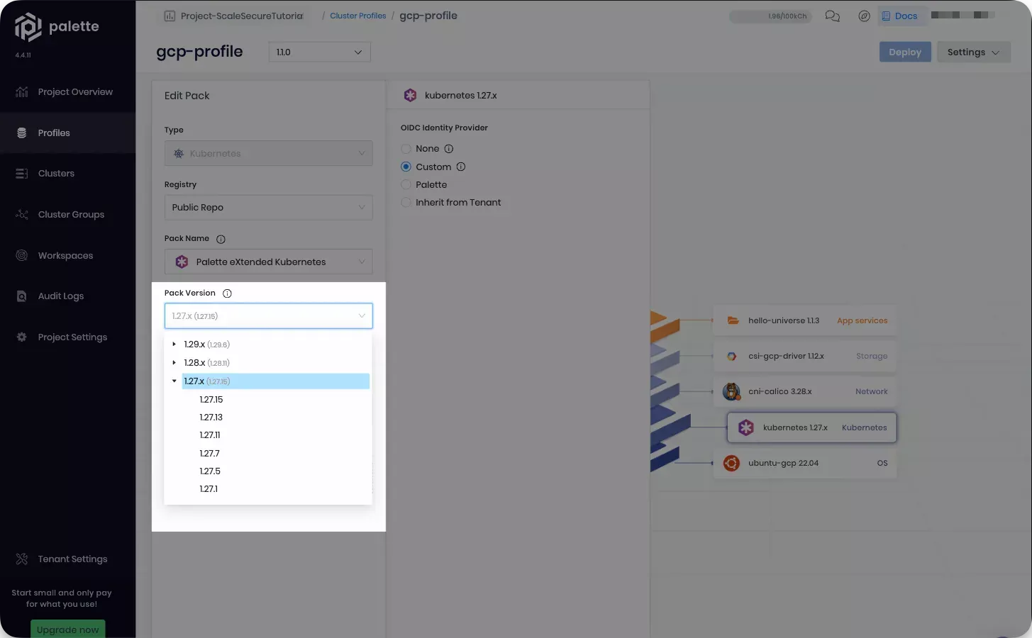 Cluster profile with all Kubernetes versions