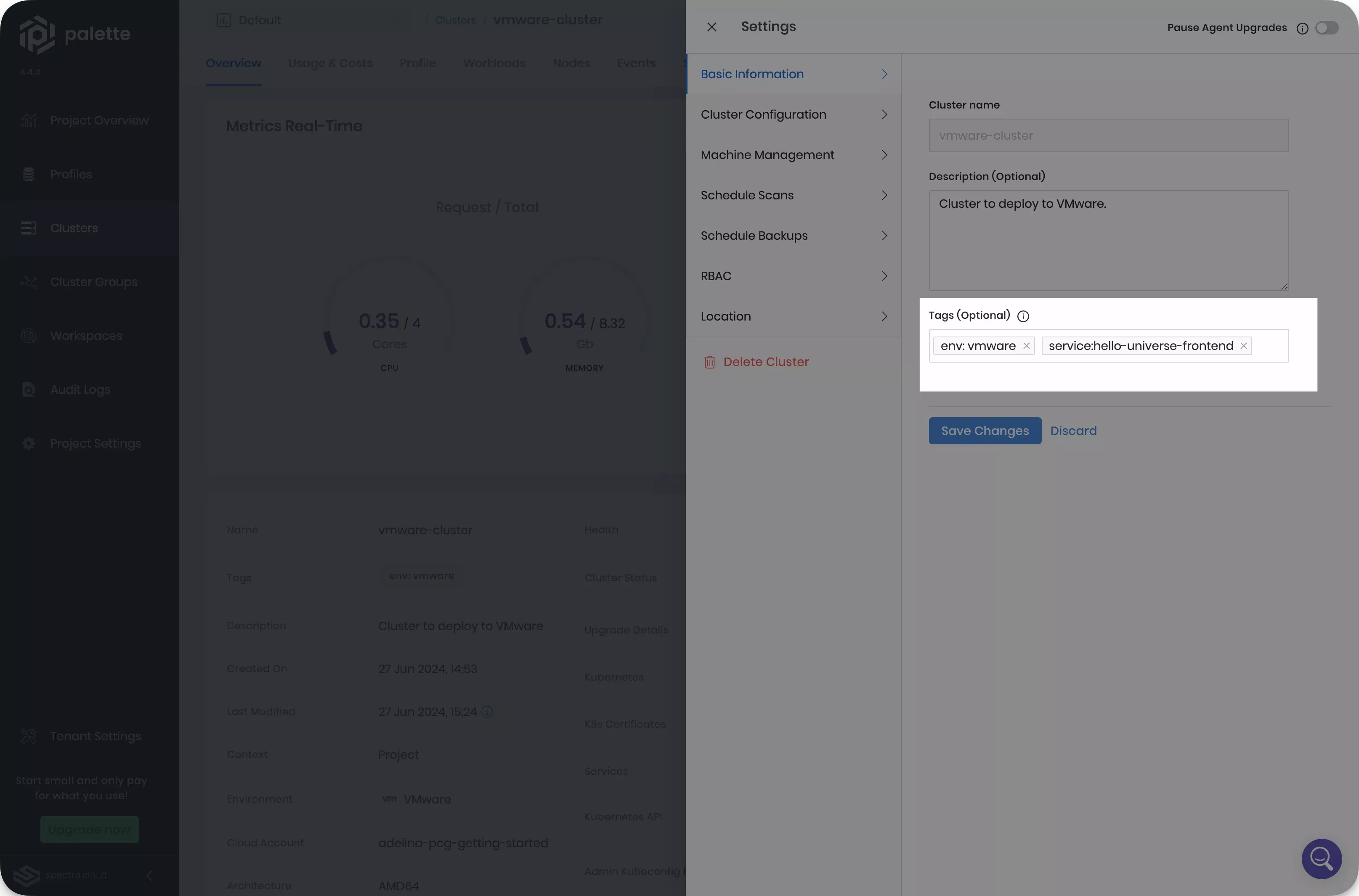 Image that shows how to add a cluster tag