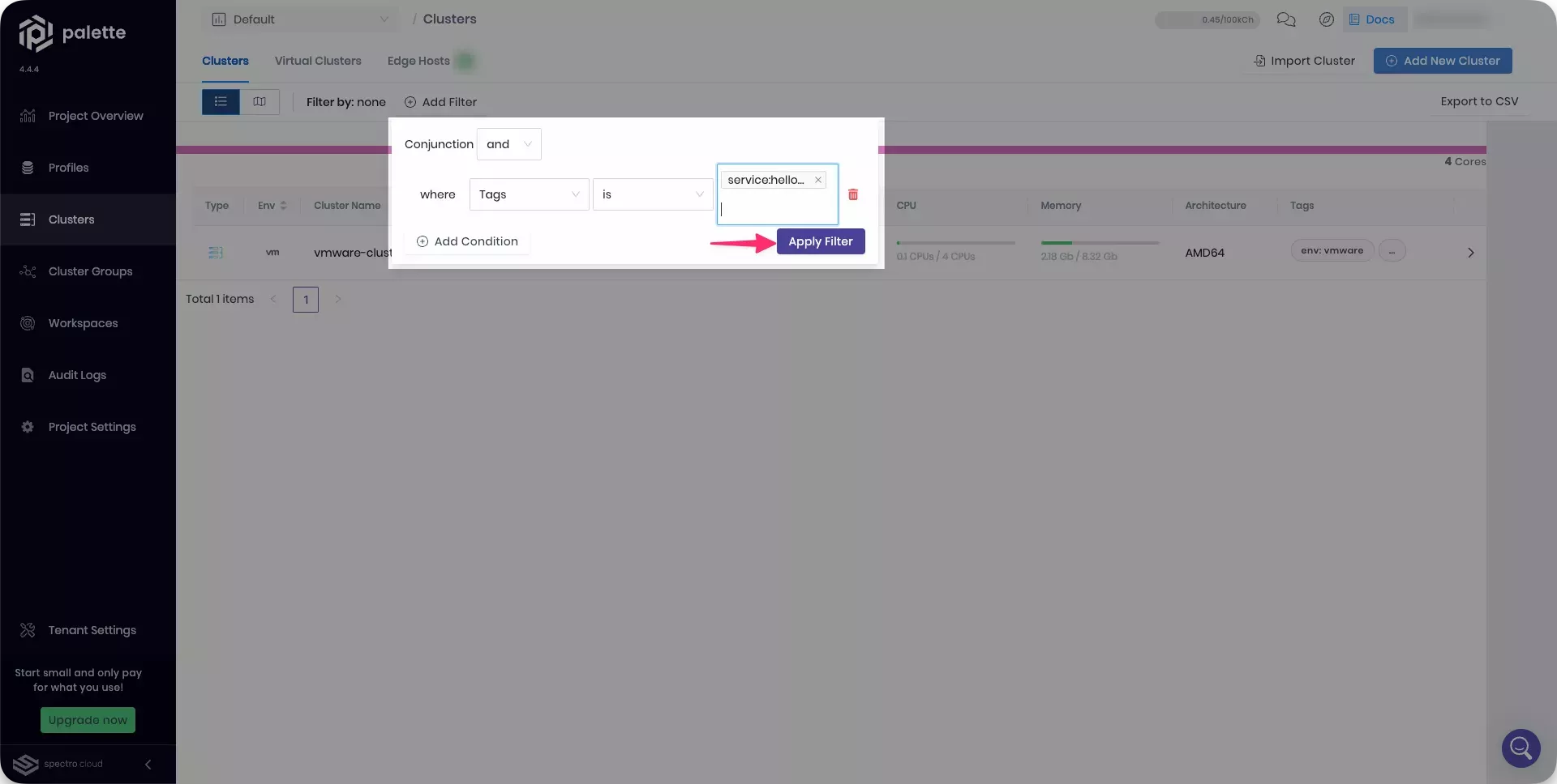 Image that shows how to add a frontend service filter