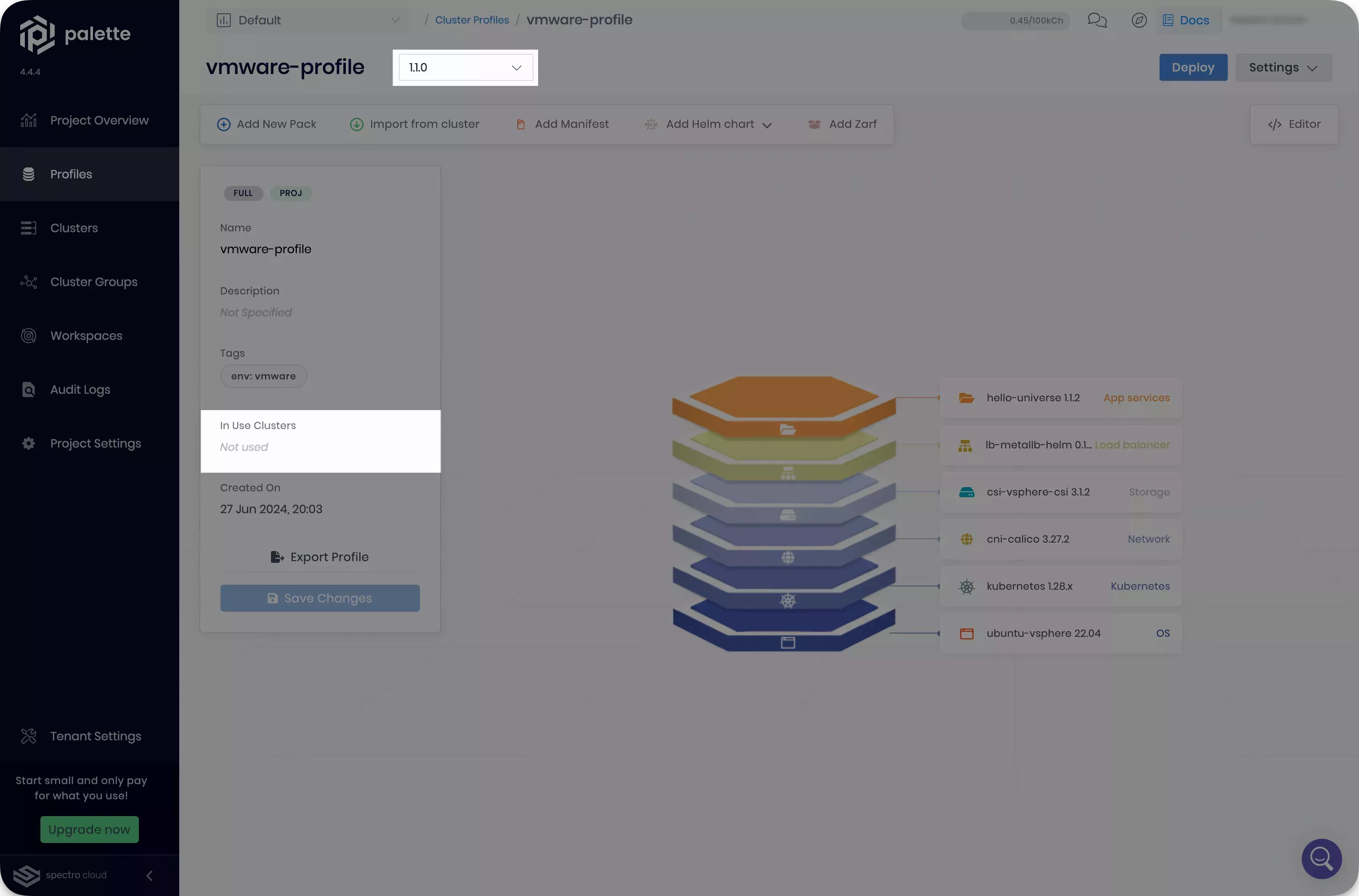 Image that shows cluster profile version 1.1.0