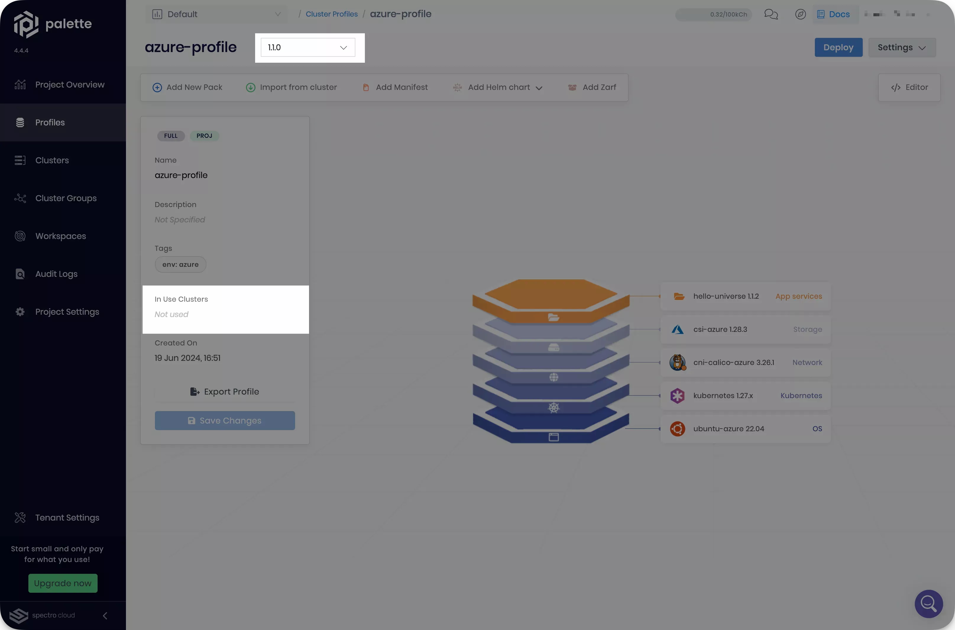 Image that shows cluster profile version 1.1.0