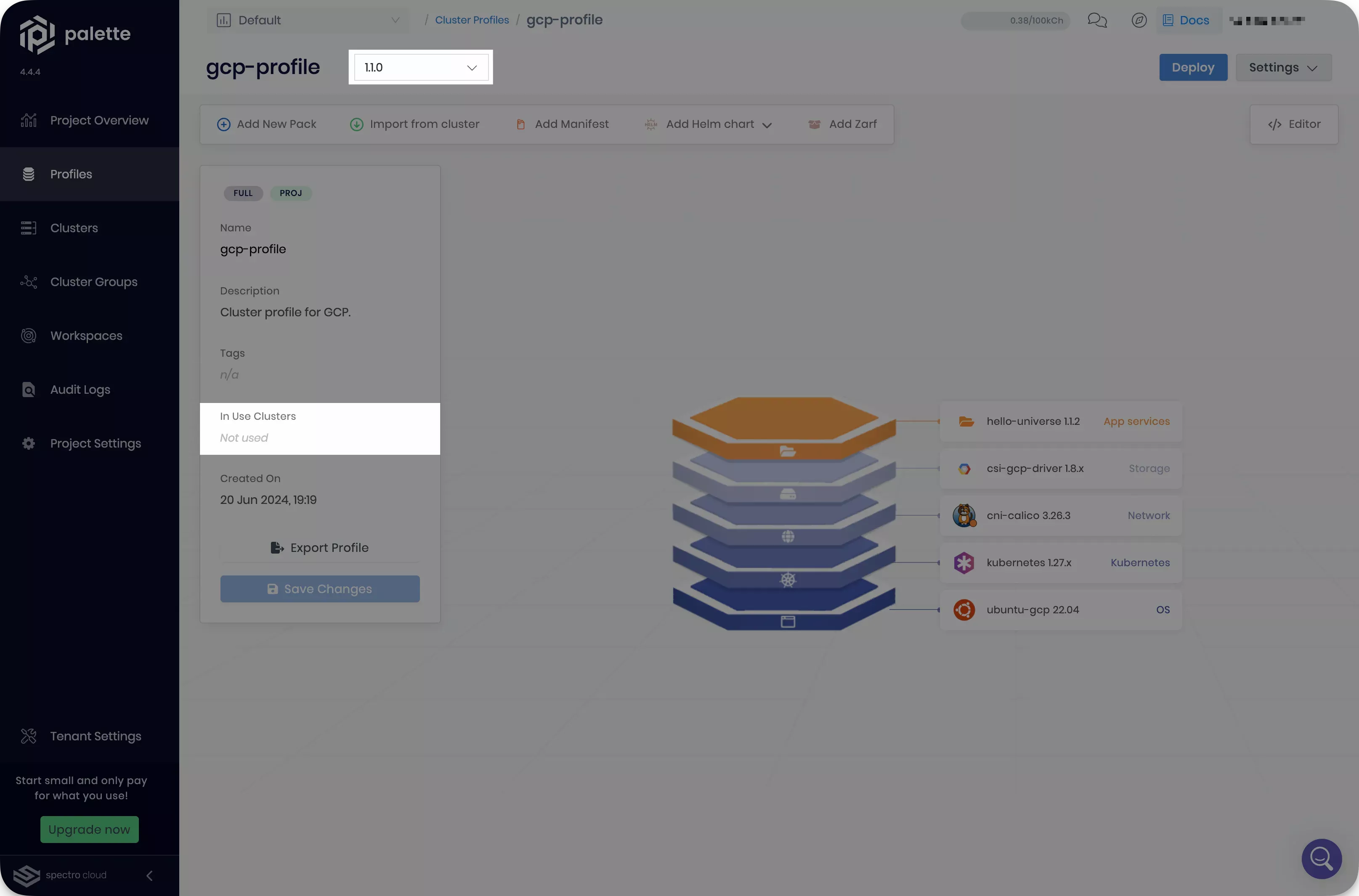 Image that shows cluster profile version 1.1.0