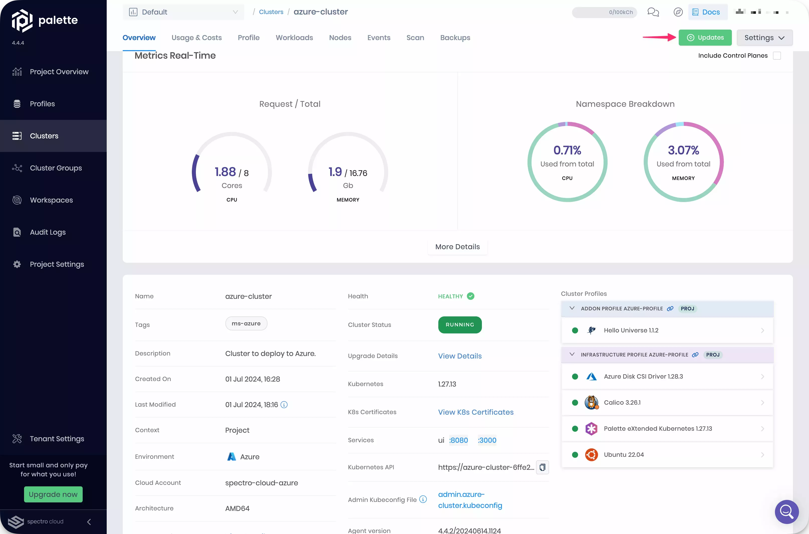 Image that shows the Updates button